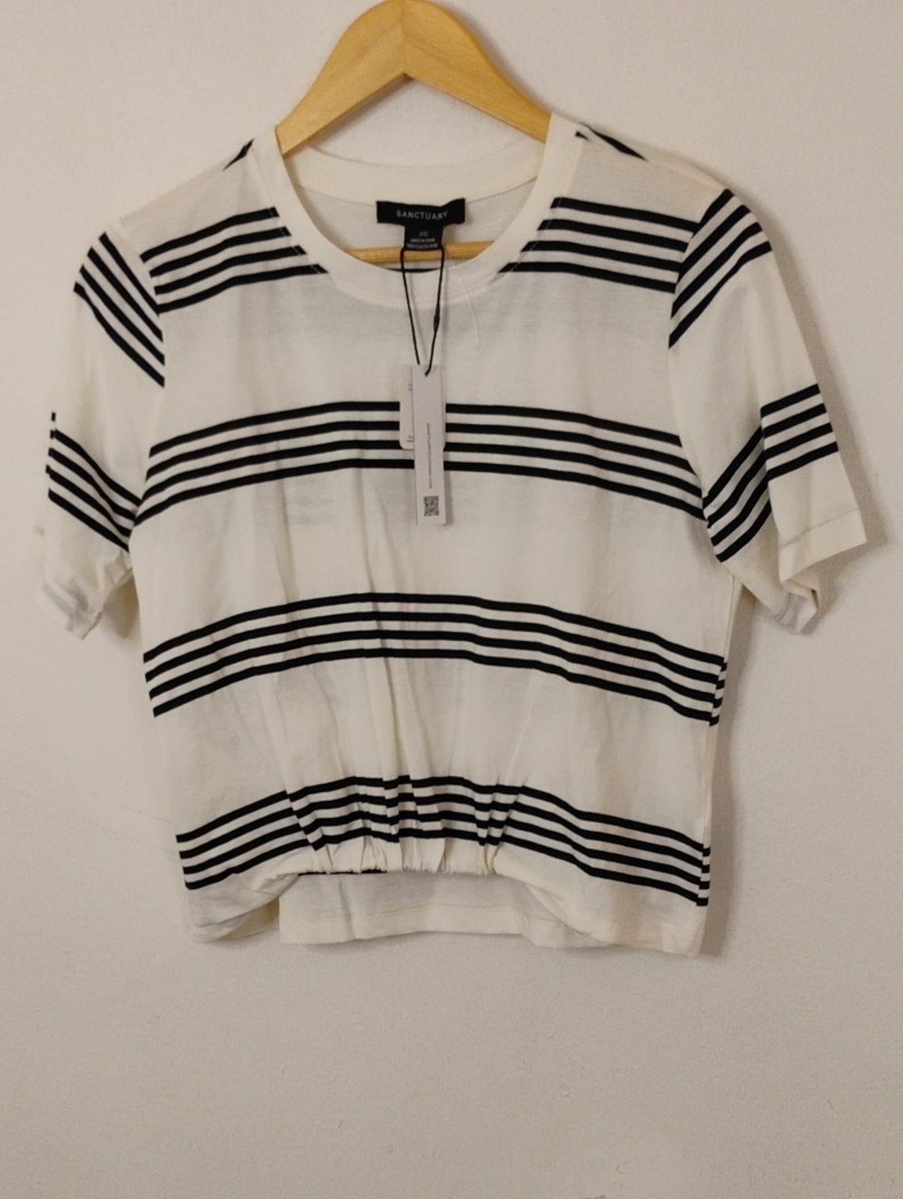 Sanctuary White and Black Striped Cropped Tee